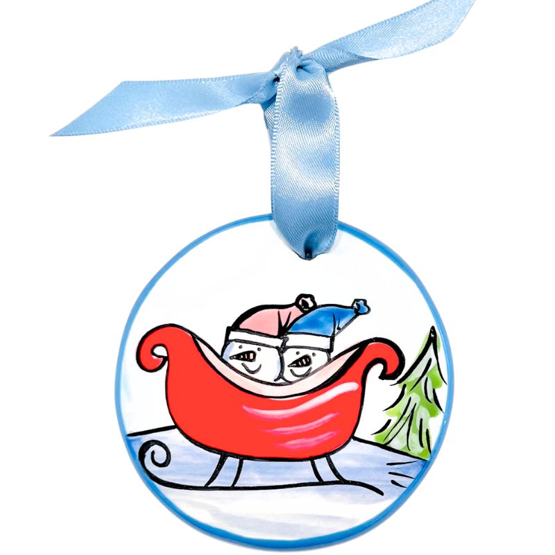 Sleigh Snowcouple Ornament